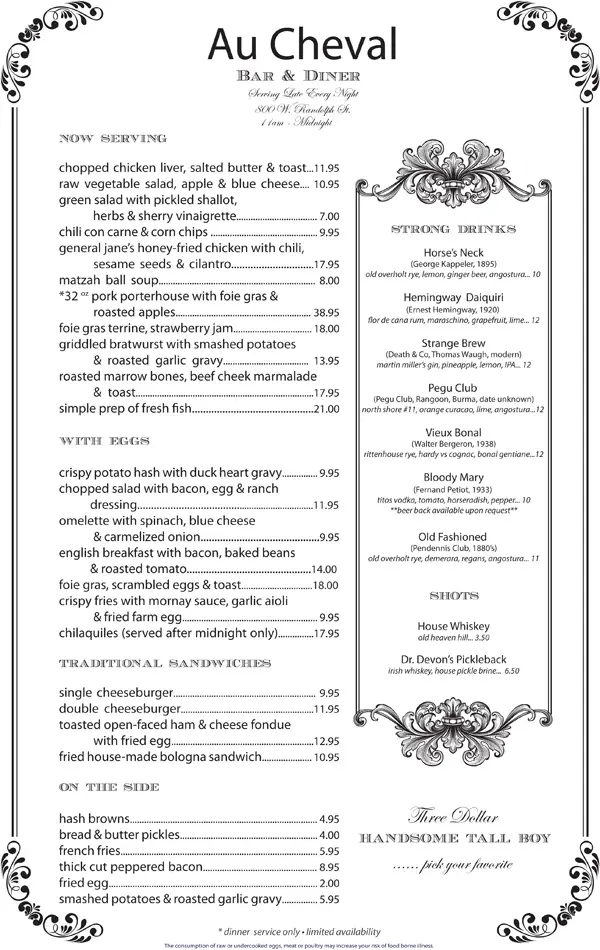 Au Cheval Menu USA