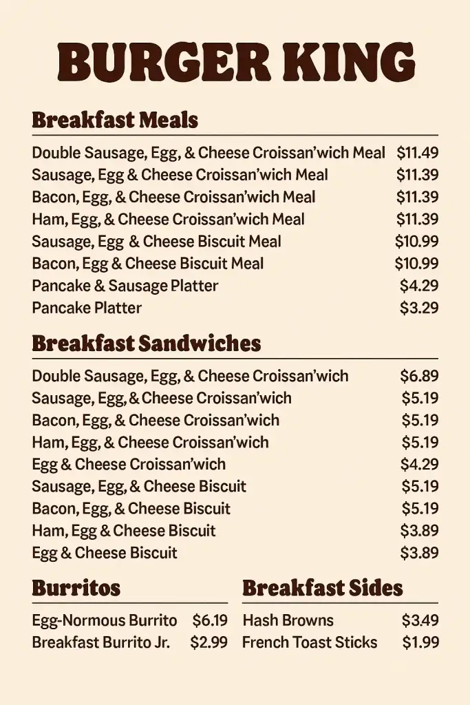 Burger King Menu USA