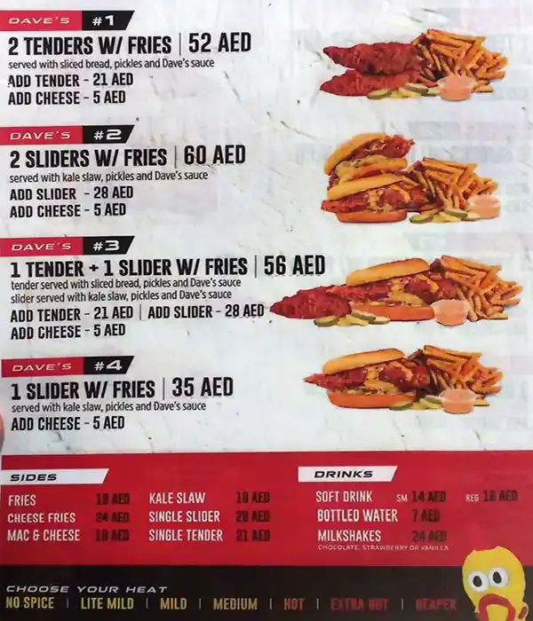 Dave’s Hot Chicken Menu USA