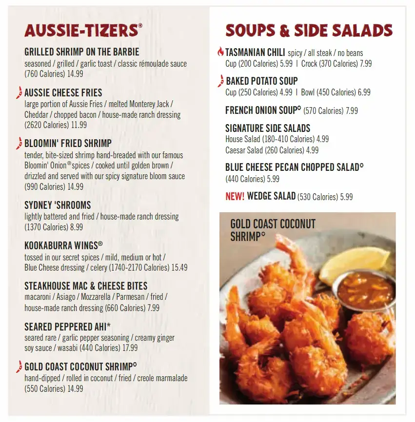 Outback Steakhouse Menu USA 