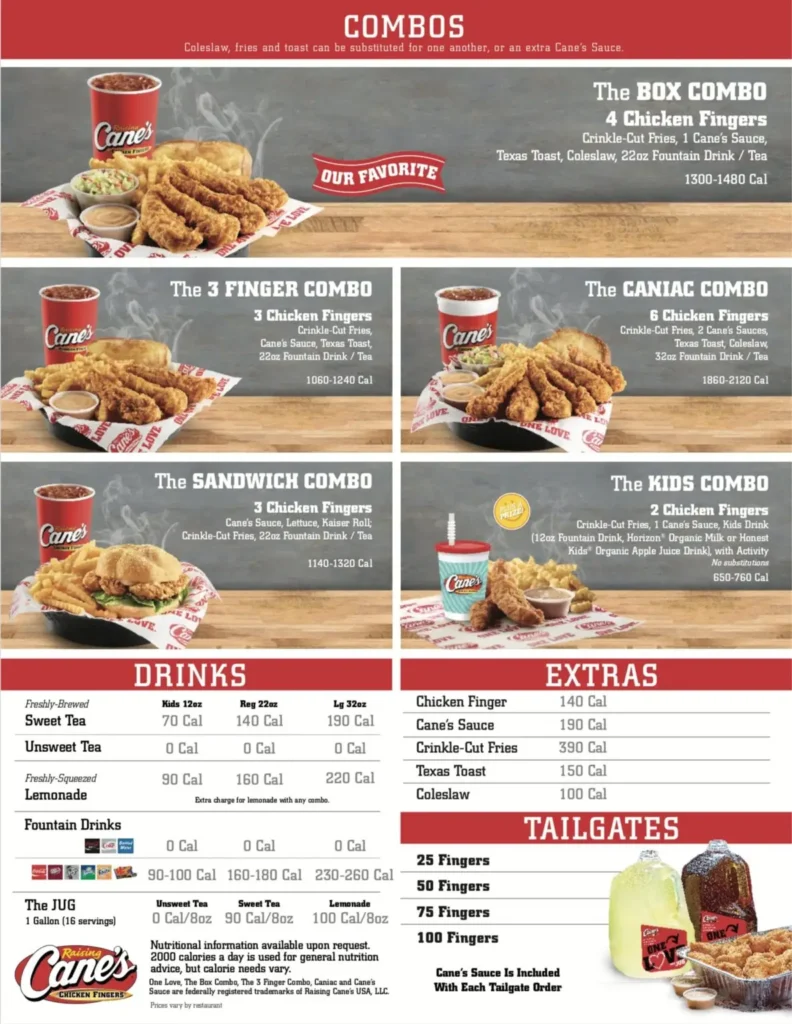 Raising Cane’s Menu USA