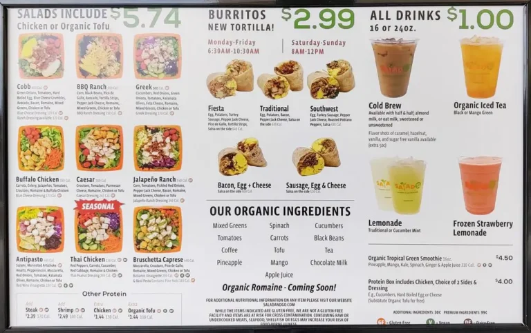 Salad and Go Menu USA Prices