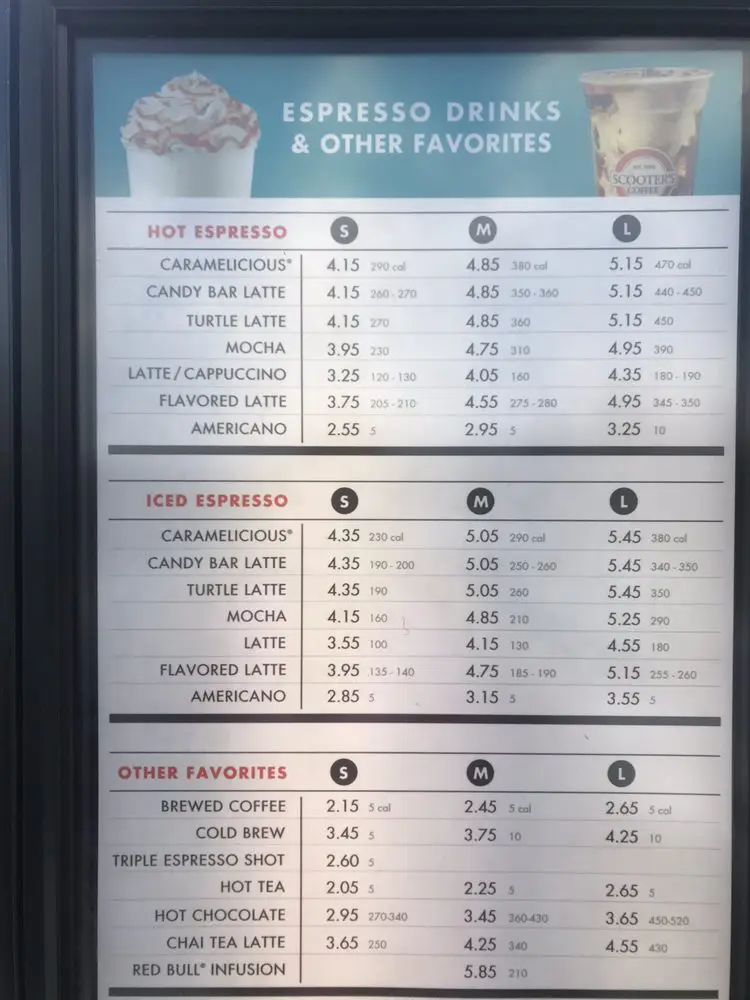 Scooter’s Coffee Menu USA Prices
