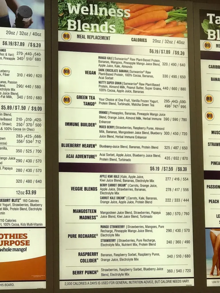 Smoothie King Menu USA