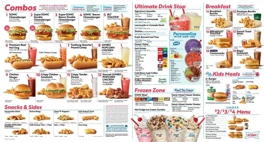 Sonic Menu USA  