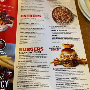 TGI Fridays Menu USA