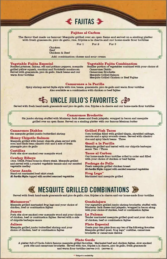Uncle Julio’s Menu USA