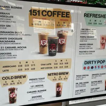 151 Coffee Menu USA Prices