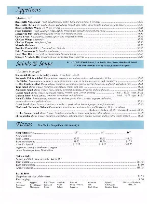 Amalfi Llama Menu USA