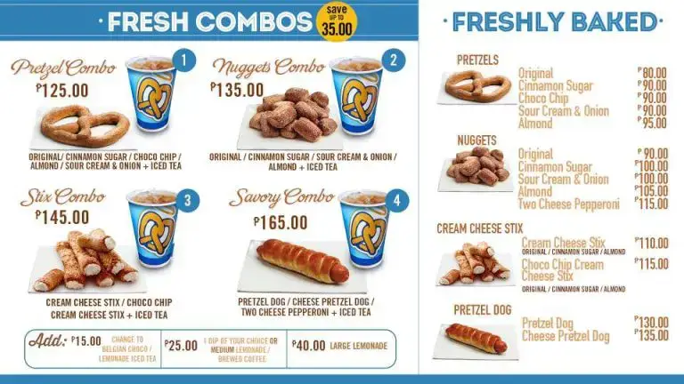Auntie Annes Menu USA