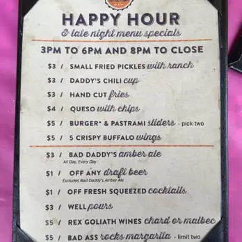 Bad Daddy’s Menu USA