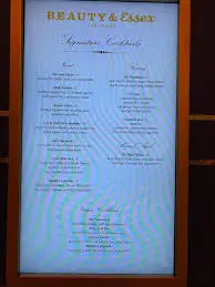 Beauty & Essex Las Vegas Menu USA 