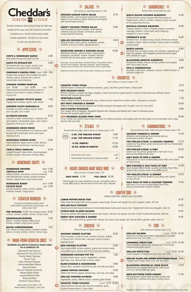 Cheddar’s Menu USA