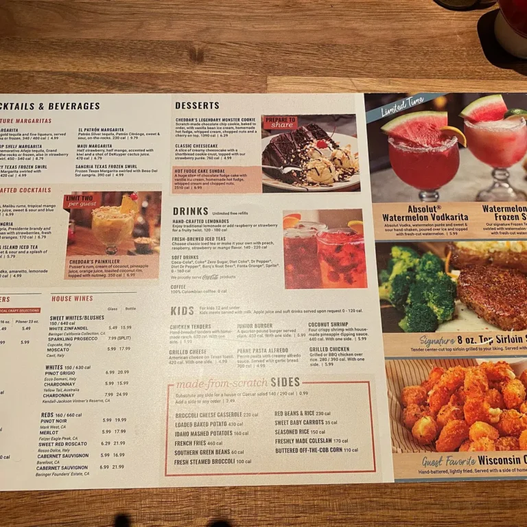 Cheddar’s Menu USA Prices