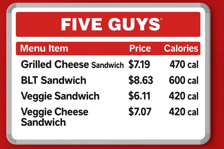 Five Guys Menu USA Prices