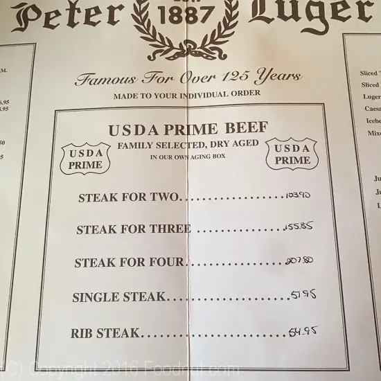 Peter Luger Menu USA