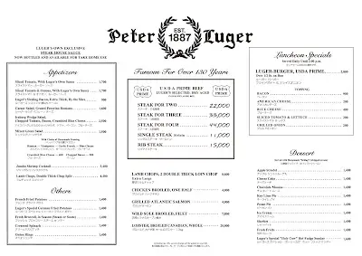 Peter Luger Menu USA Prices