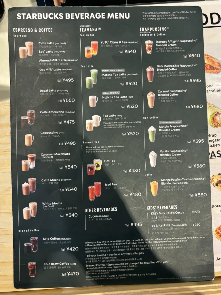 Starbucks Menu USA Prices