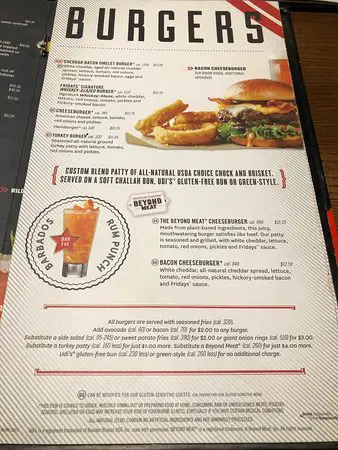 TGI Fridays Menu USA Prices