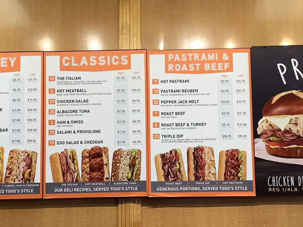 TOGO’S Menu USA
