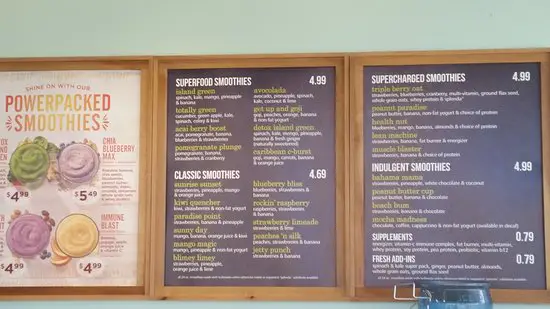 Tropical Cafe Menu USA Prices