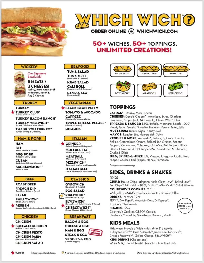 Which Wich Menu USA