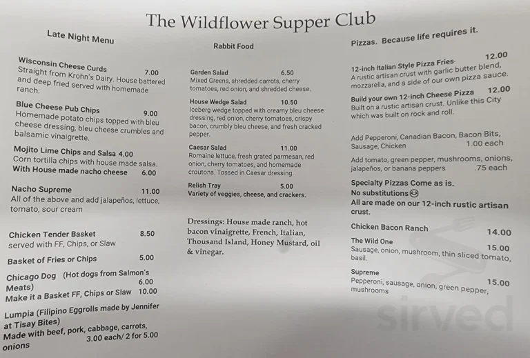 Wildflower Menu USA Prices