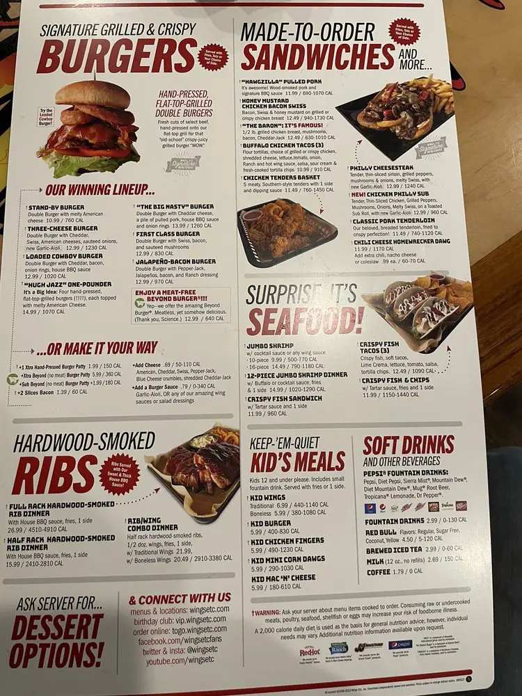 Wings Etc Menu USA Prices