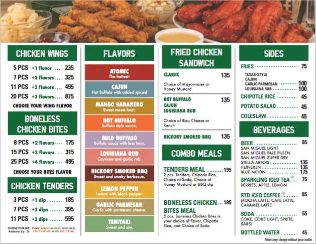 Wingstop Menu USA Prices