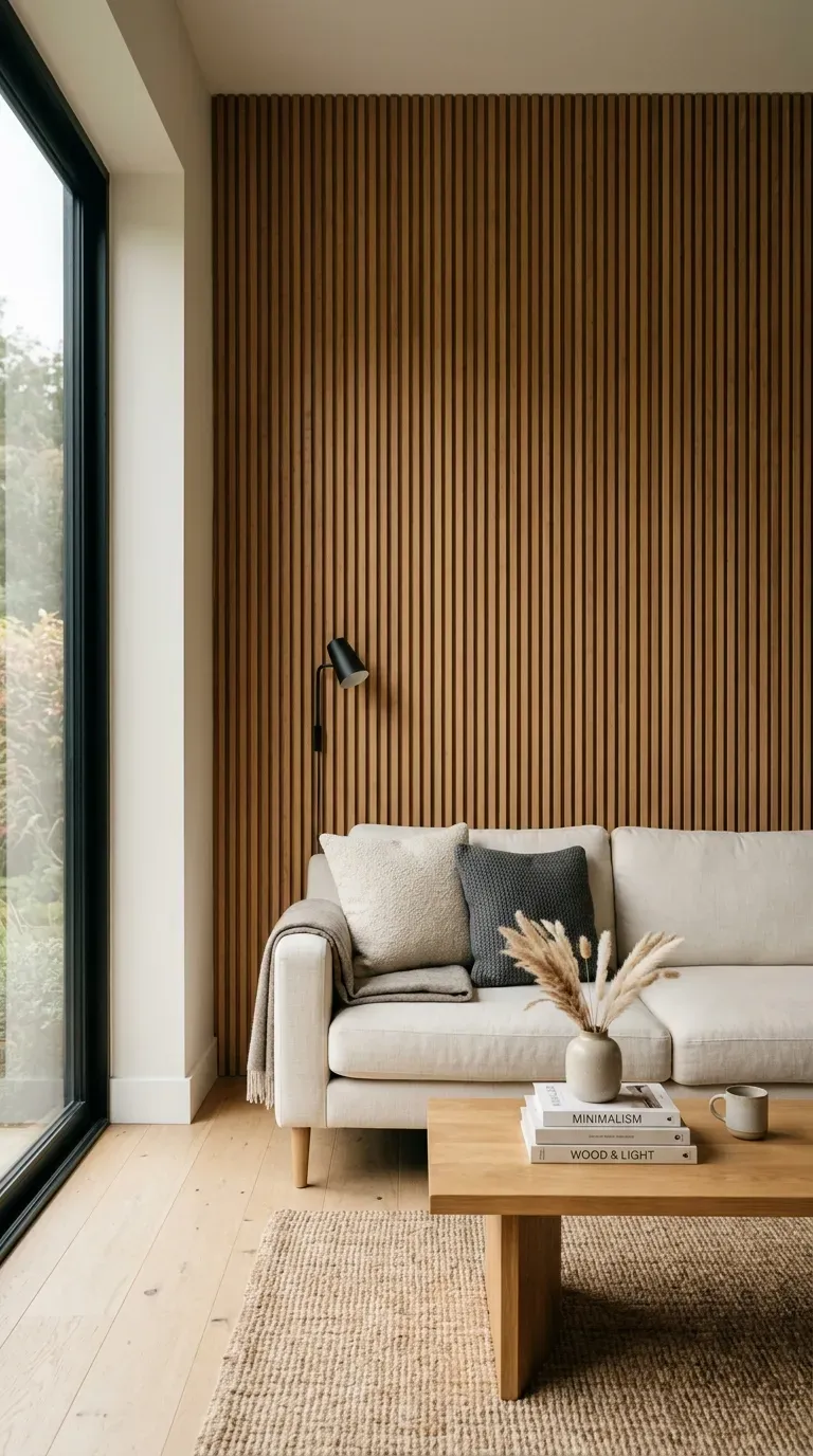 Minimalist living room with one bold accent color piece