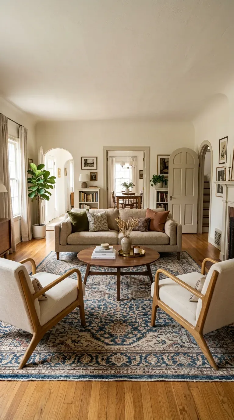 Furniture floating in center of room with multiple doorways