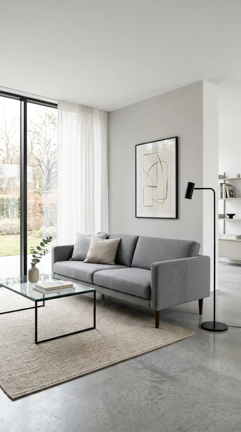 Modern living room with clean-lined minimalist furniture