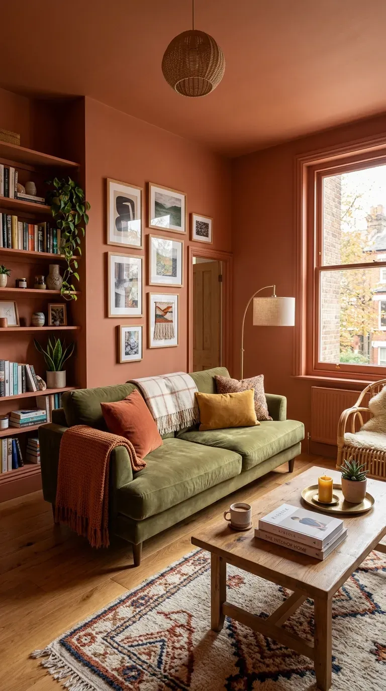 Small living room with color-drenched walls creating cohesive space