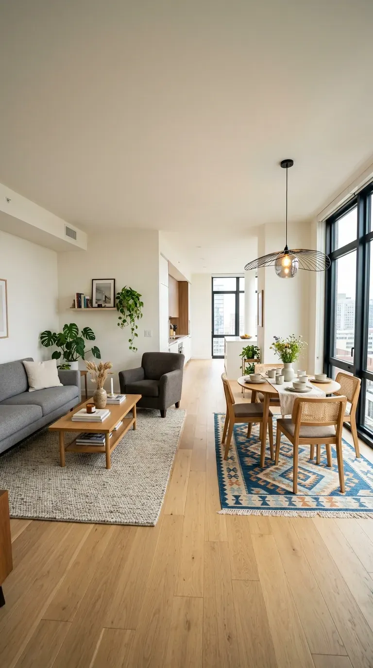 Compact corner desk workspace integrated into small living room