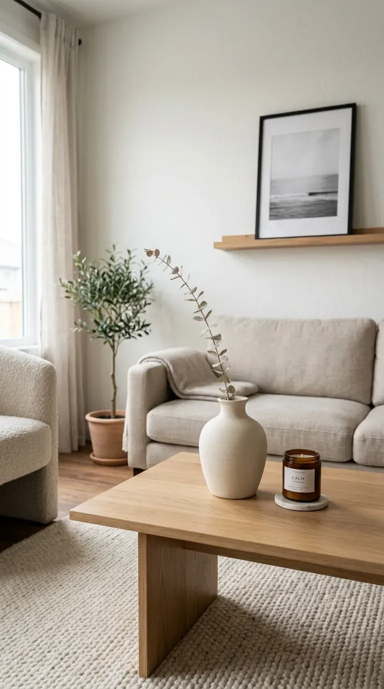 Minimalist living room with adjustable dimmable lighting