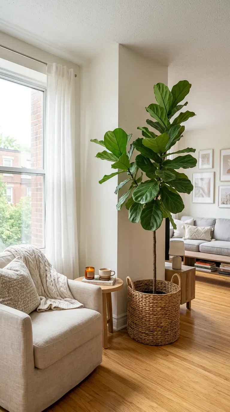 Small living room with curated gallery wall above sofa