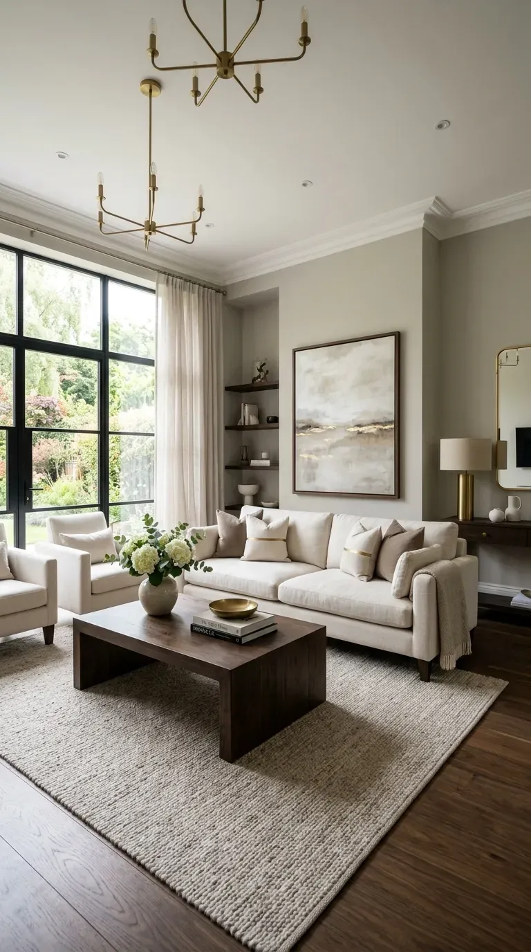Elegant living room with greige walls and cream furniture