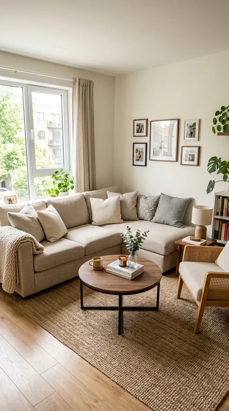 Small living room with L-shaped sectional defining seating area