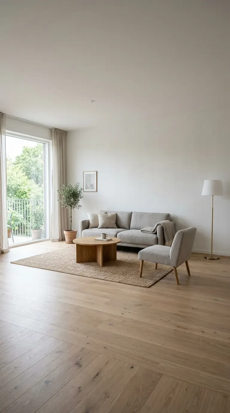 Minimalist living room with only essential furniture pieces