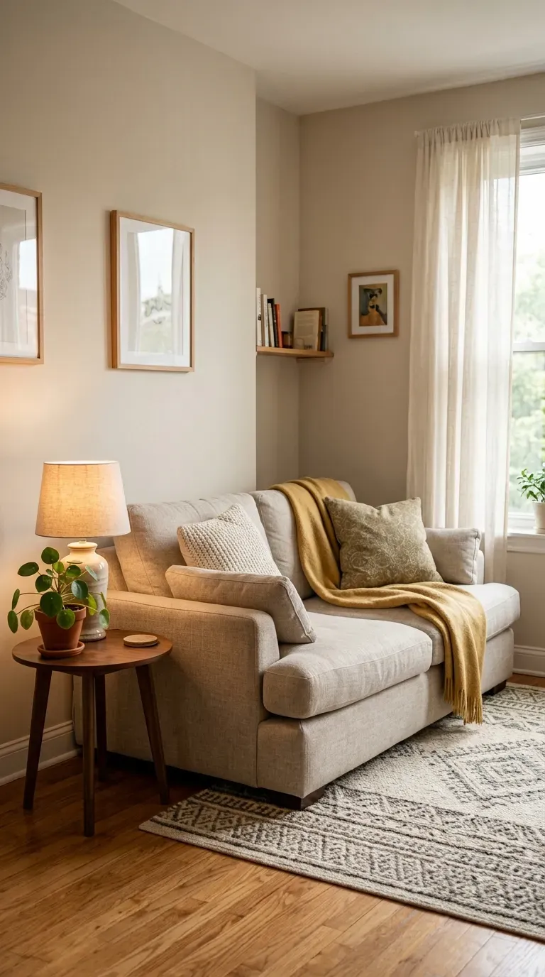 Tiny living room with loveseat as main furniture piece