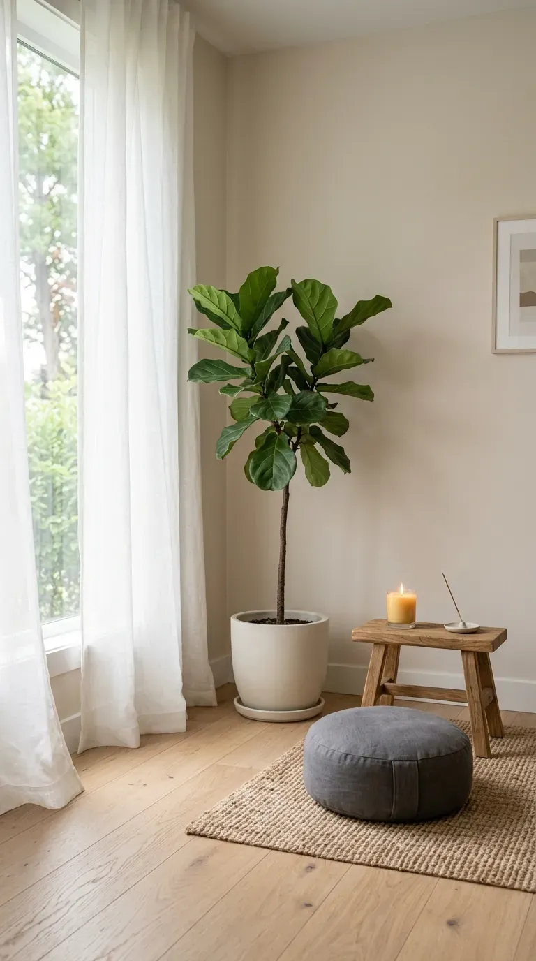 Minimalist corner with single plant and simple decor