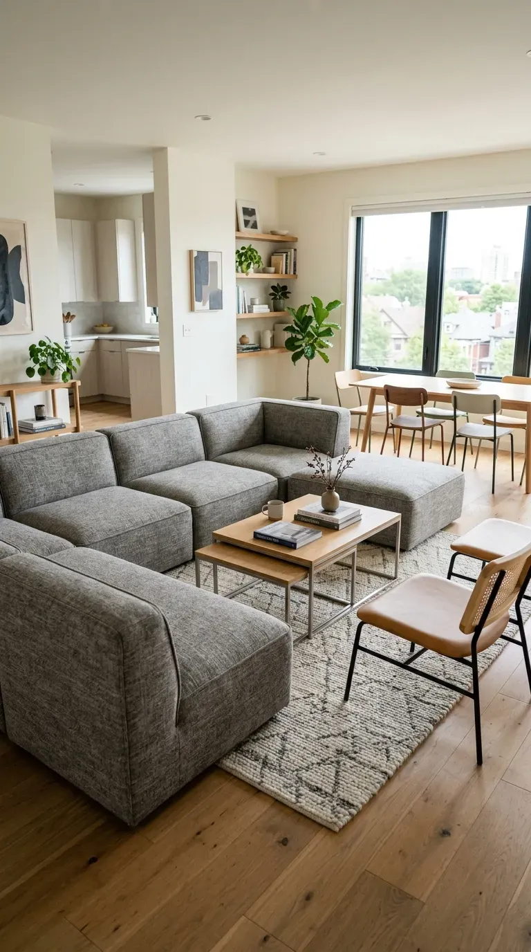 Flexible modular furniture arrangement in living room