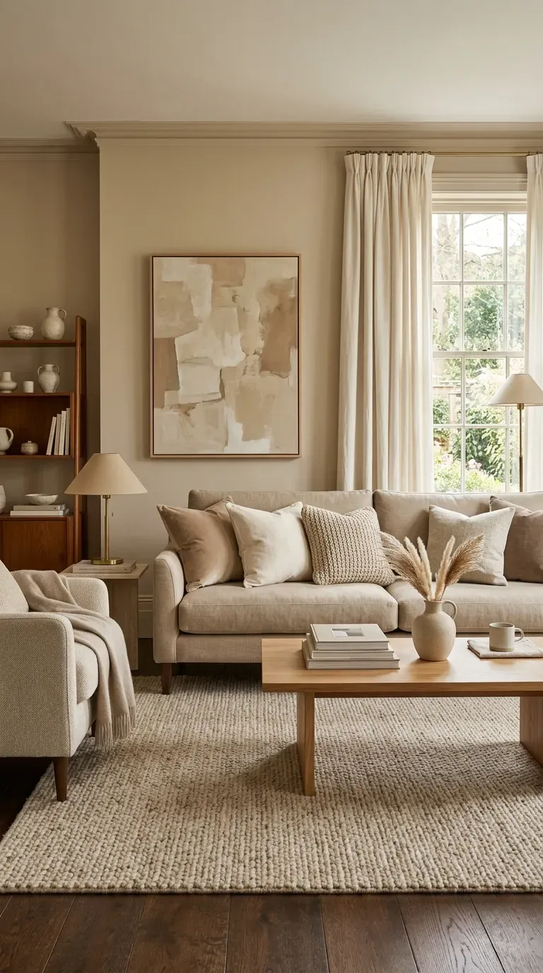 Sophisticated living room with multiple shades of beige