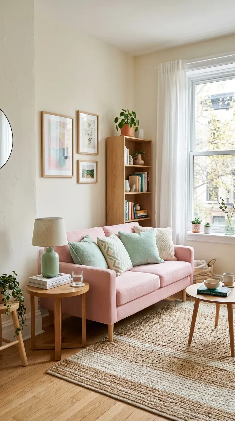Small living room with moody charcoal walls and amber accents