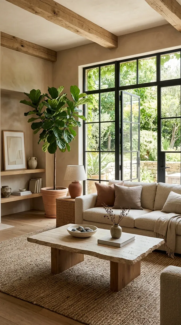 Organic modern living room with natural materials