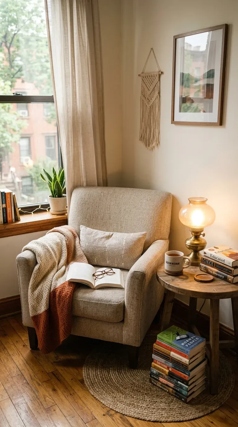 Small living room with pastel pink sofa and mint accents