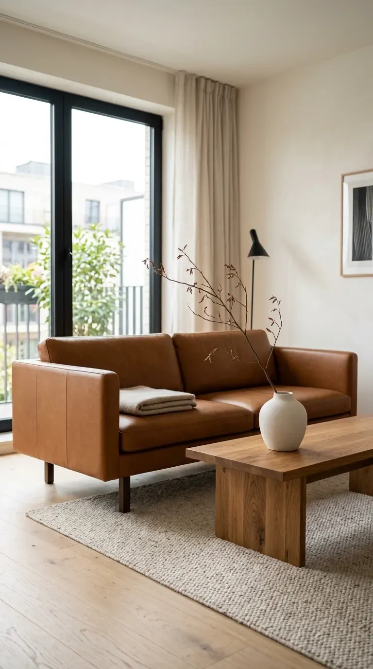 Minimalist living room featuring high-quality statement furniture pieces