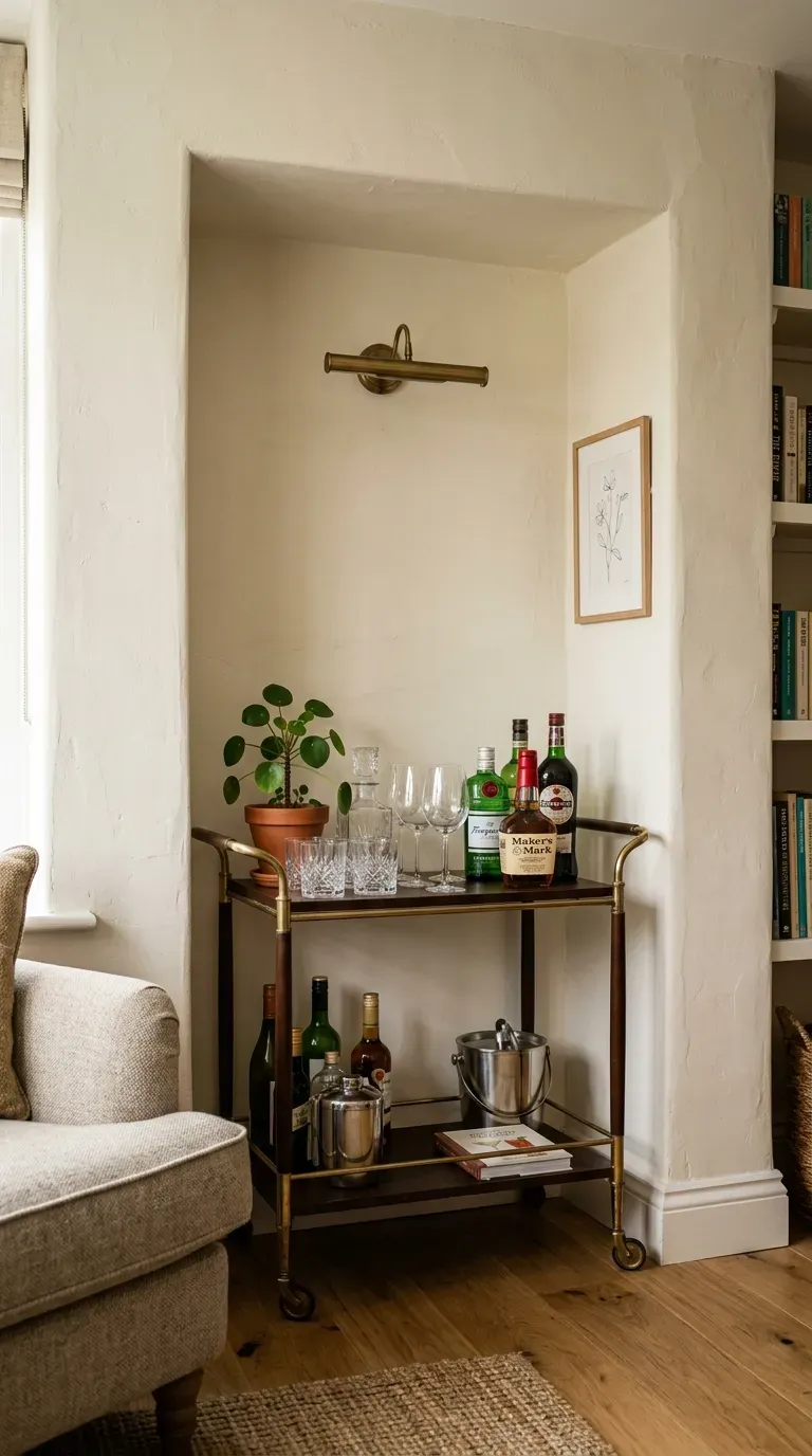 Comfortable reading alcove in awkward corner with armchair and lamp