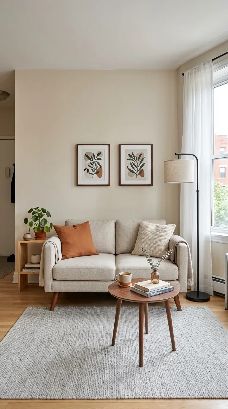 Compact living room with perfectly proportioned loveseat