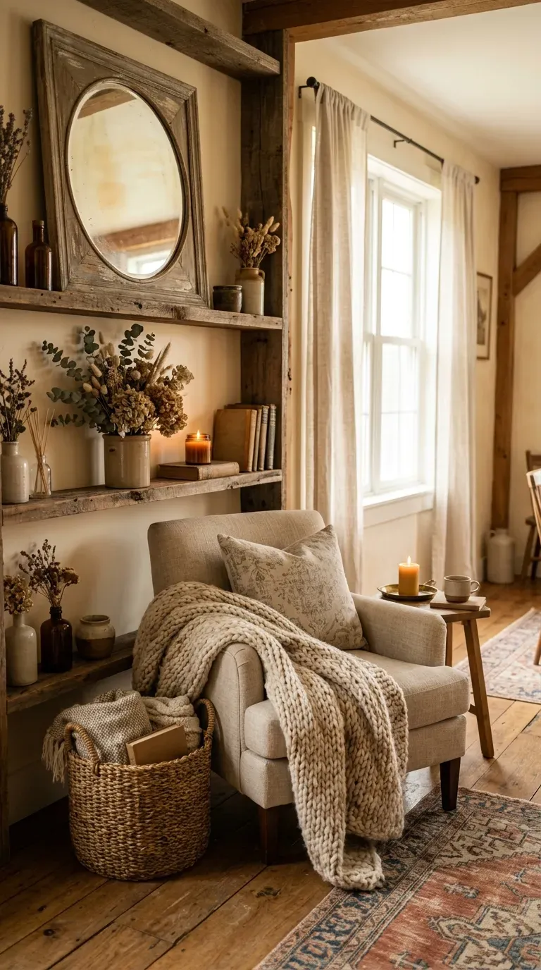 Rustic corner with reclaimed wood and vintage accents